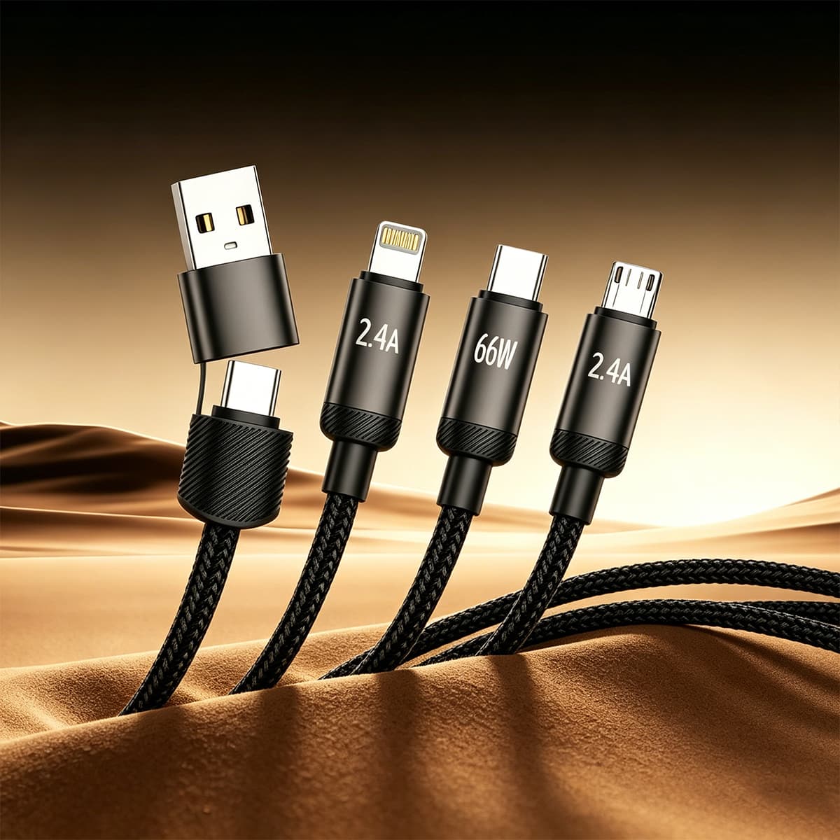 SJX-44 120W Max 3-in-2 Multi-Charging Cable � 1.2-Meter Hybrid Double-Braided Nylon Cord with Smart Digital Output Display