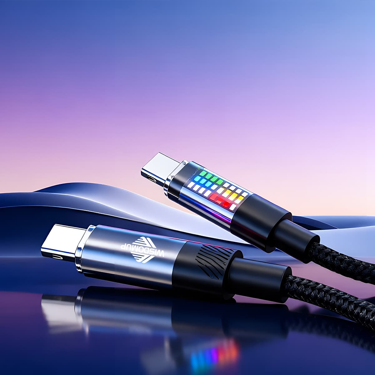 SJX-46CC 60W Power Delivery Type-C to Type-C Fast Charging Cable � 1.2-Meter Heavy-Duty Nylon Braided Thread with Creative Equalizer Beam Design LED Indicator