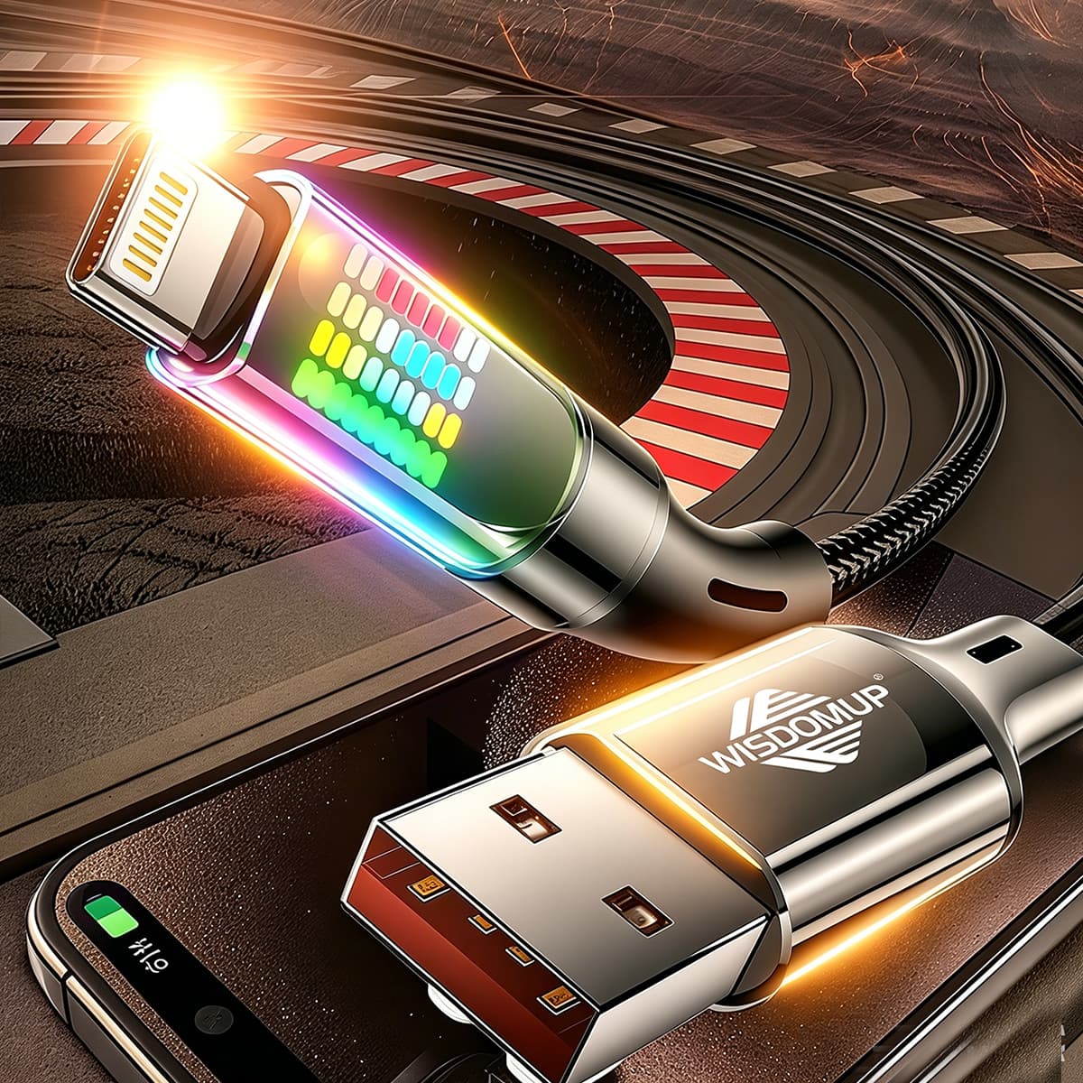 SJX-46P 27W Fast Charging USB-A to Lightning Cabler Beam Design LED Indicator
