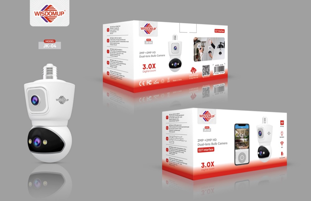 JK-04 4MP Dual-Lens Bulb-Socket Security Camera