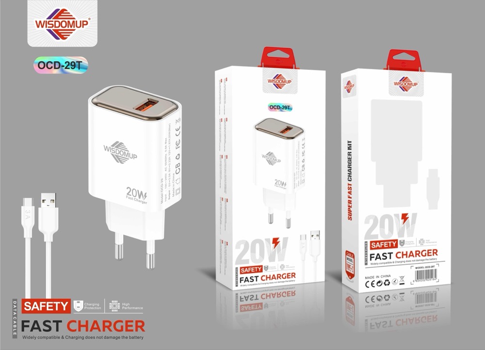 OCD-29 20W Fast USB Wall Charger with Cable