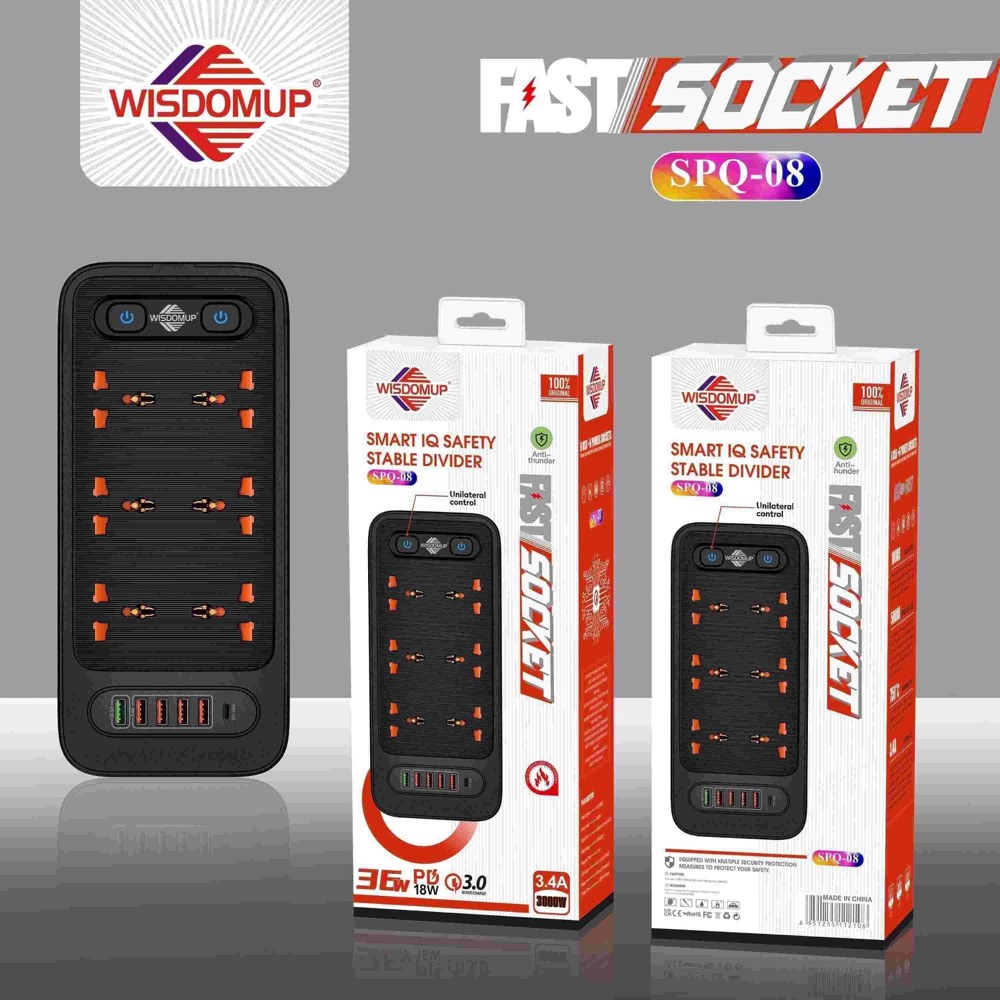 SPQ-08 6-Socket Power Strip with USB-C